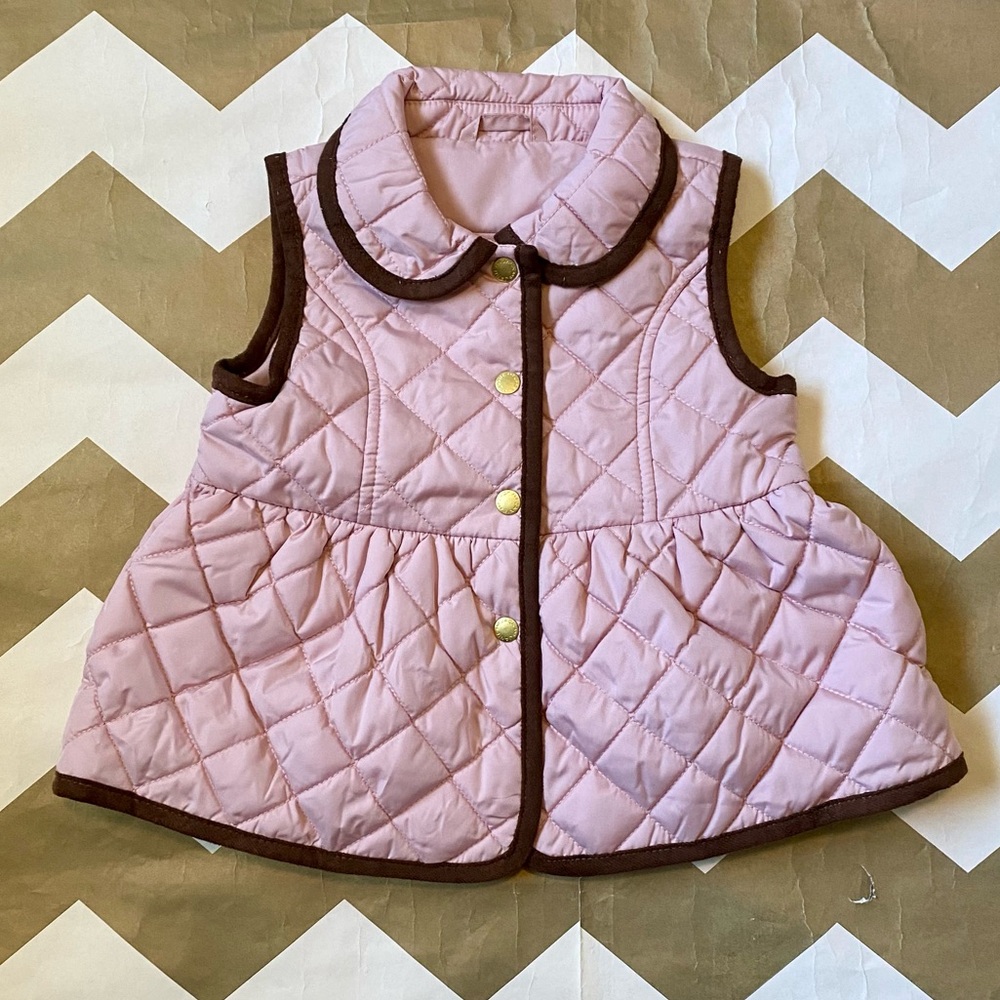 Janie and Jack Quilted Pink Vest with Brown Accents